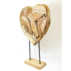 Serce z drewna tekowego na podstawie 80 cm